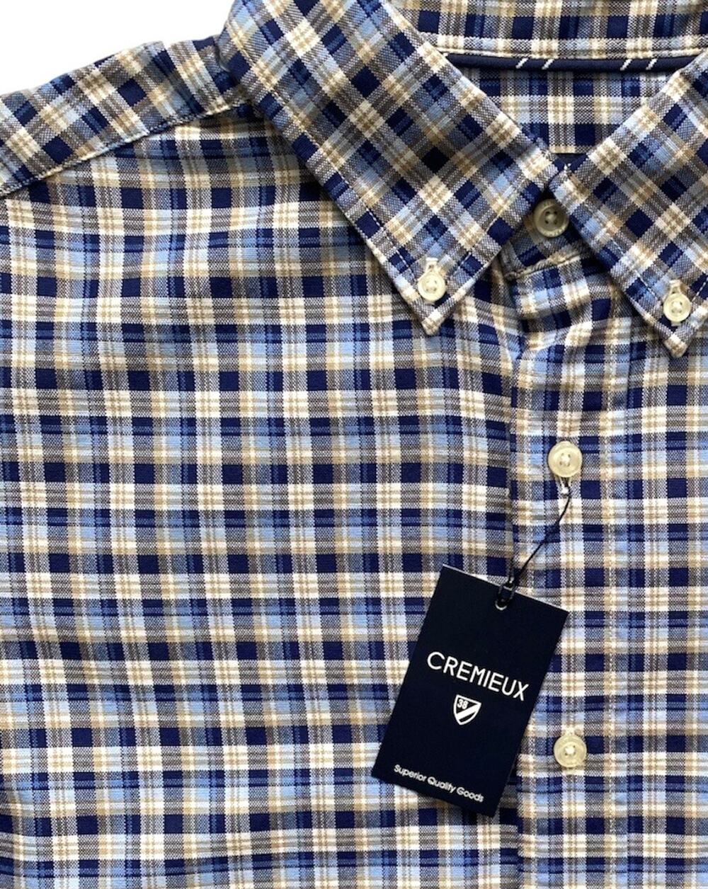 Daniel Cremieux Classics Shirt 100% Cotton Short Sleeve Blue Khaki Check Shirt L